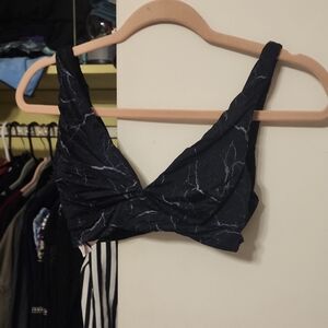 Black Marble Print Bikini Top
